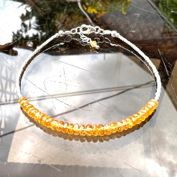 Natural Orange Sapphire Bracelet Sterling Silver and Pure Silver , 7.08" - 7.6" - Picture 1 of 9